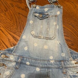 Women's Blue Denim Overalls with Floral Print